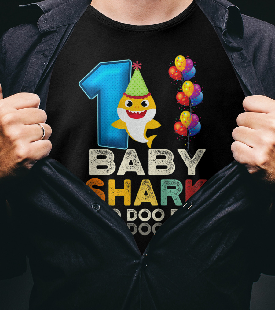 1 Baby Shark Doo Doo Doo Kids 1st Birthday Son Daughter T-Shirt