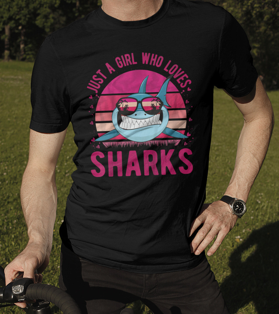 Just A Girl Who Loves Sharks Retro Sunset T-Shirt