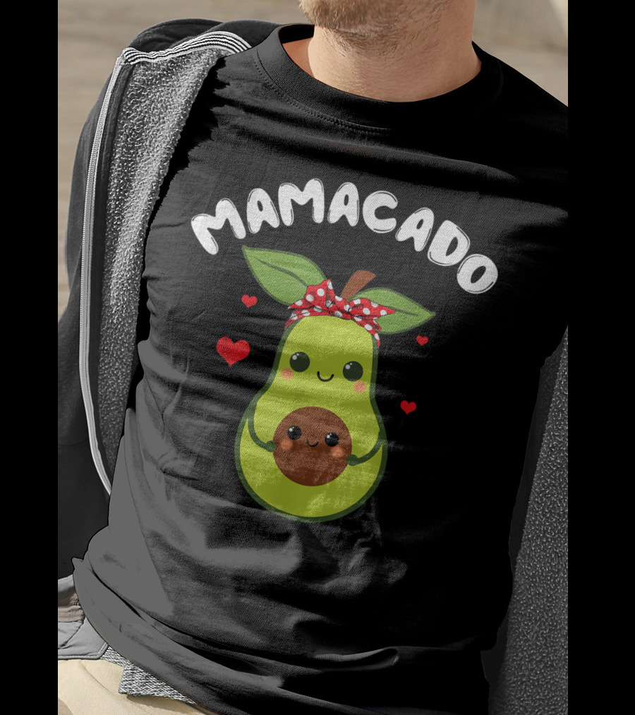 Mamacado Cute Avocado Pregnant With Hearts And Polka Dot Bow T-Shirt