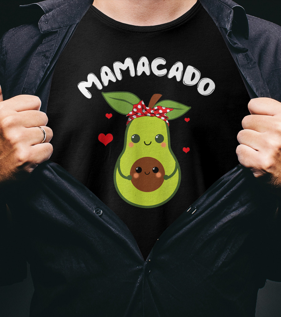 Mamacado Cute Avocado Pregnant With Hearts And Polka Dot Bow T-Shirt