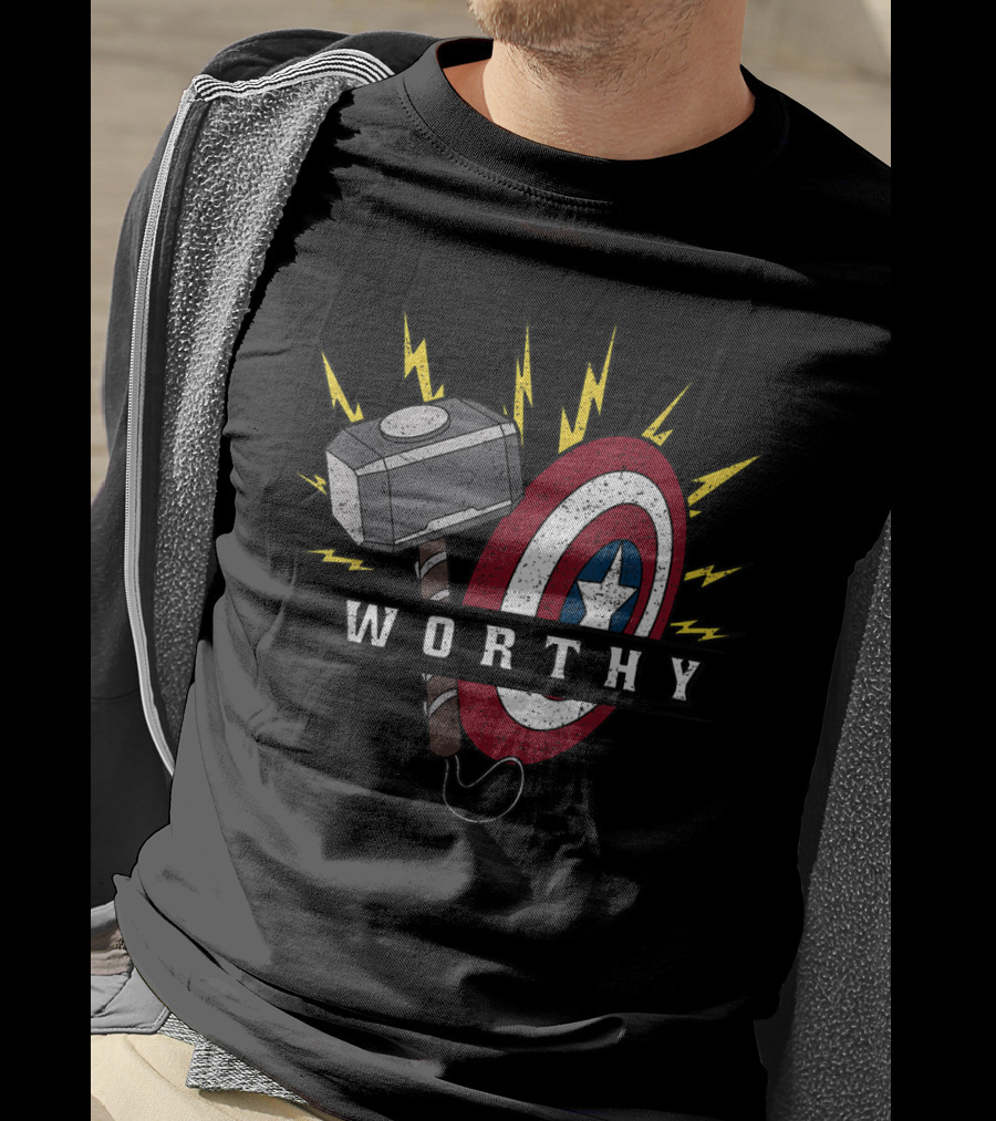 Worthy Marvel Avengers Endgame Captain America Shield Mjolnir T-Shirt