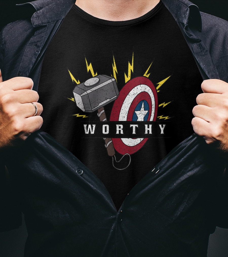 Worthy Marvel Avengers Endgame Captain America Shield Mjolnir T-Shirt