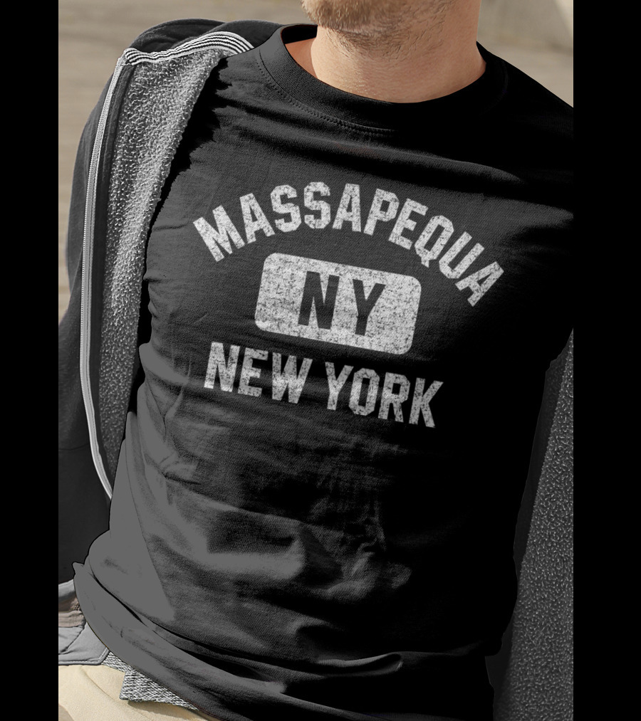 Massapequa New York NY Gym Style Distressed White T-Shirt