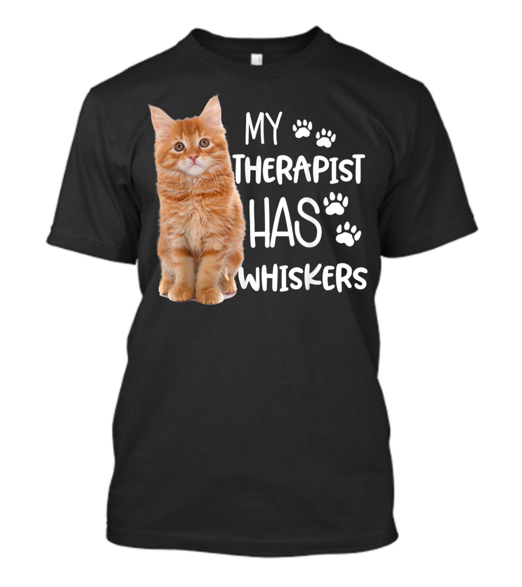 My Therapist Has Whiskers Funny Cat Lovers With Paw Prints And Orange Kitten T-Shirt