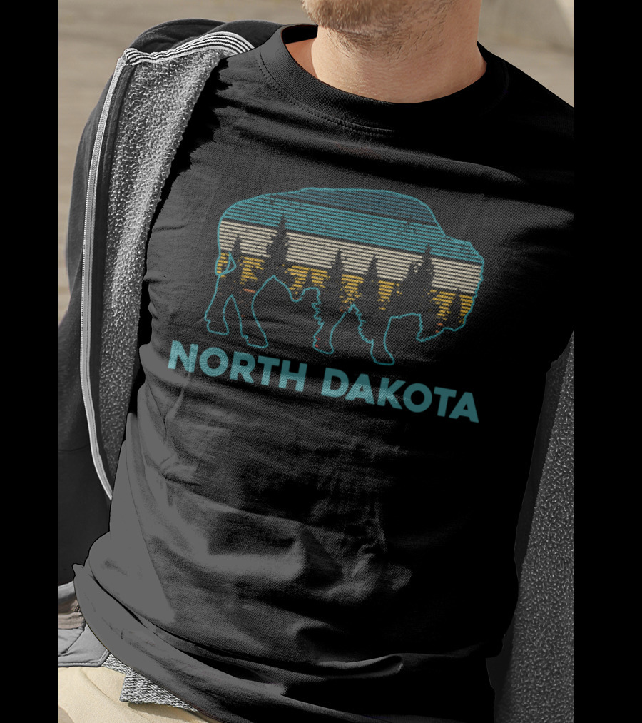 North Dakota Vintage American Buffalo With Forest T-Shirt