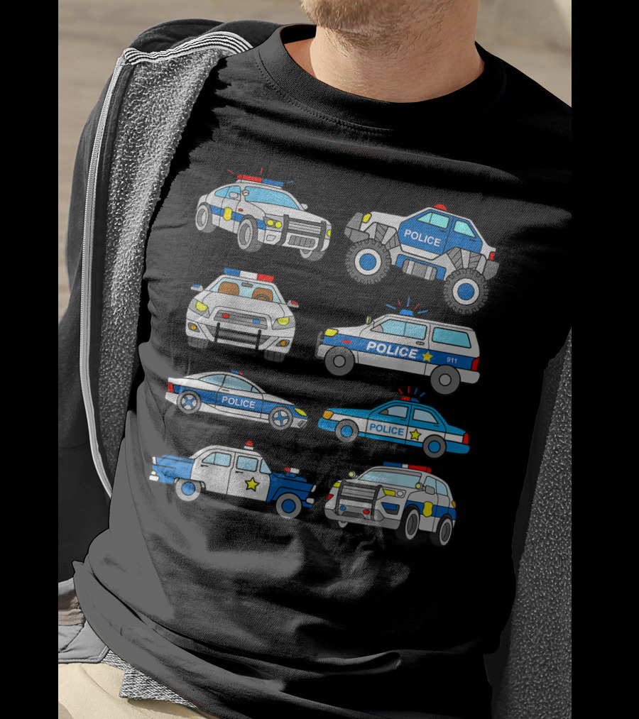 Police Vehicles Cop Cars Badge Lights Variety 911 T-Shirt