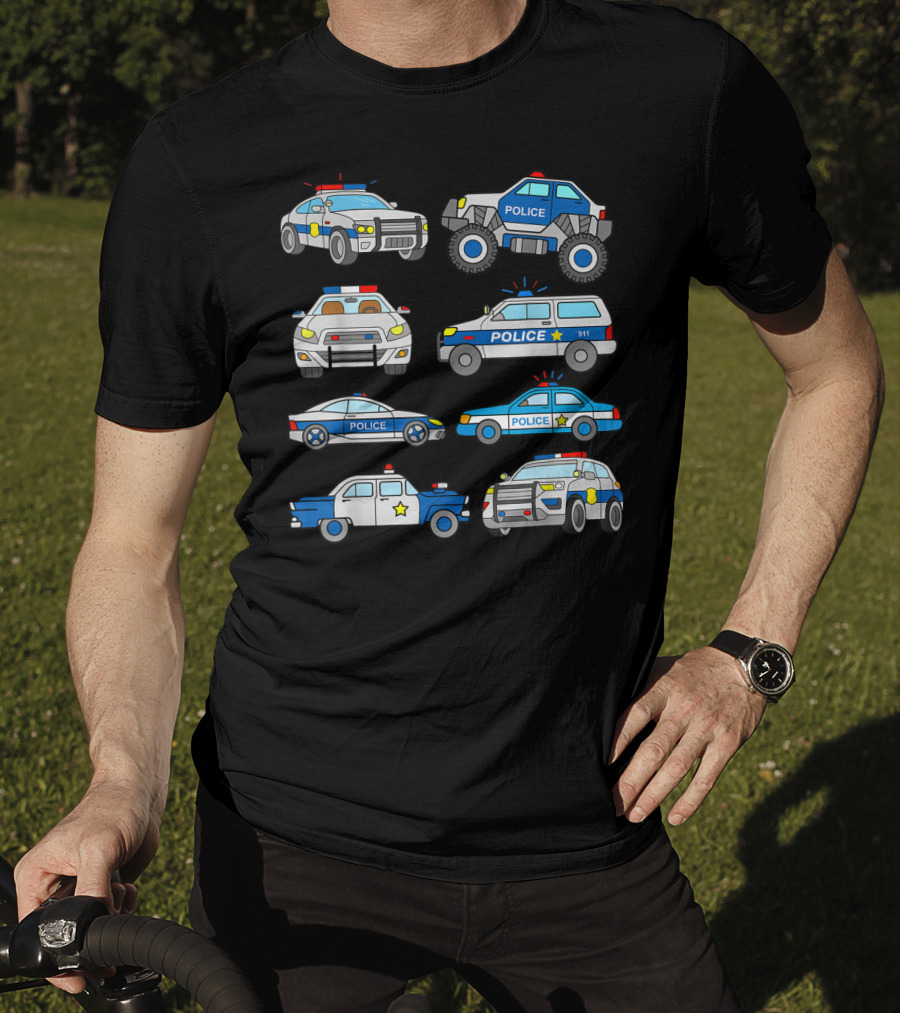 Police Vehicles Cop Cars Badge Lights Variety 911 T-Shirt