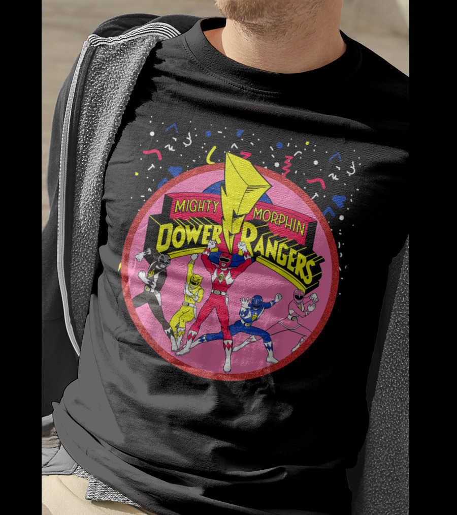 Mighty Morphin Power Rangers Pink Circle With Group T-Shirt