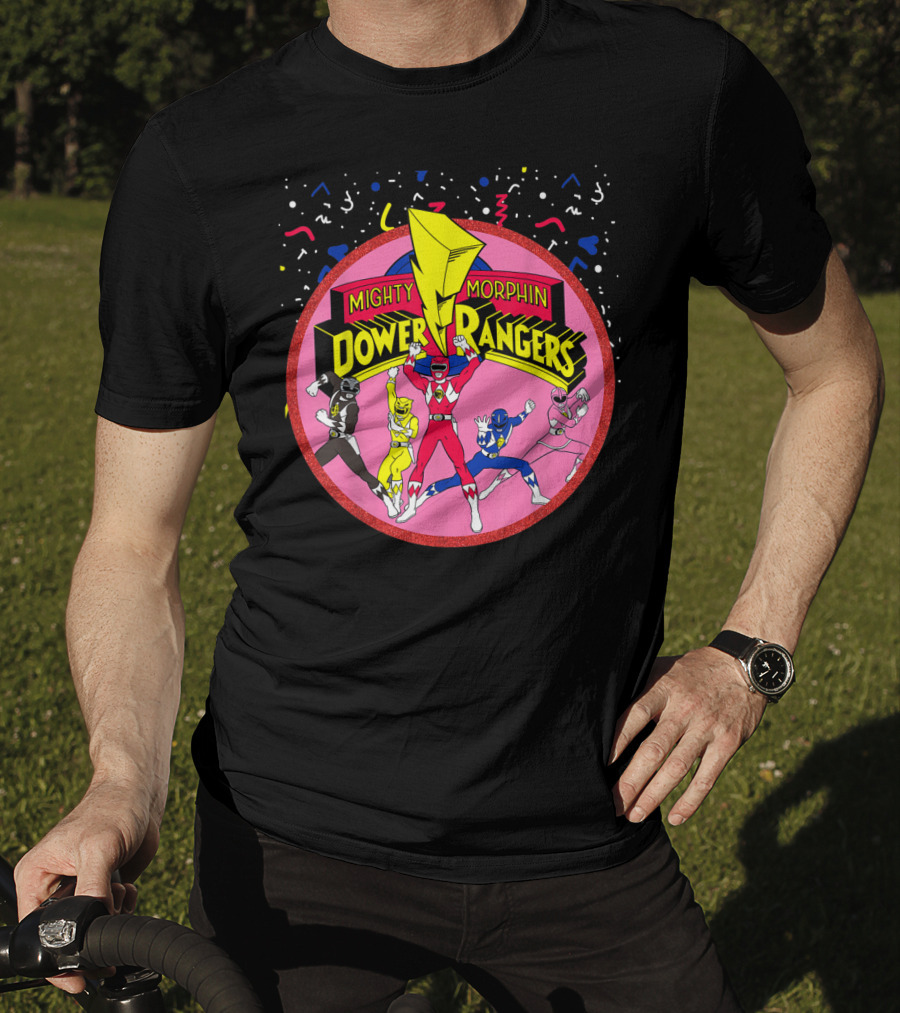 Mighty Morphin Power Rangers Pink Circle With Group T-Shirt