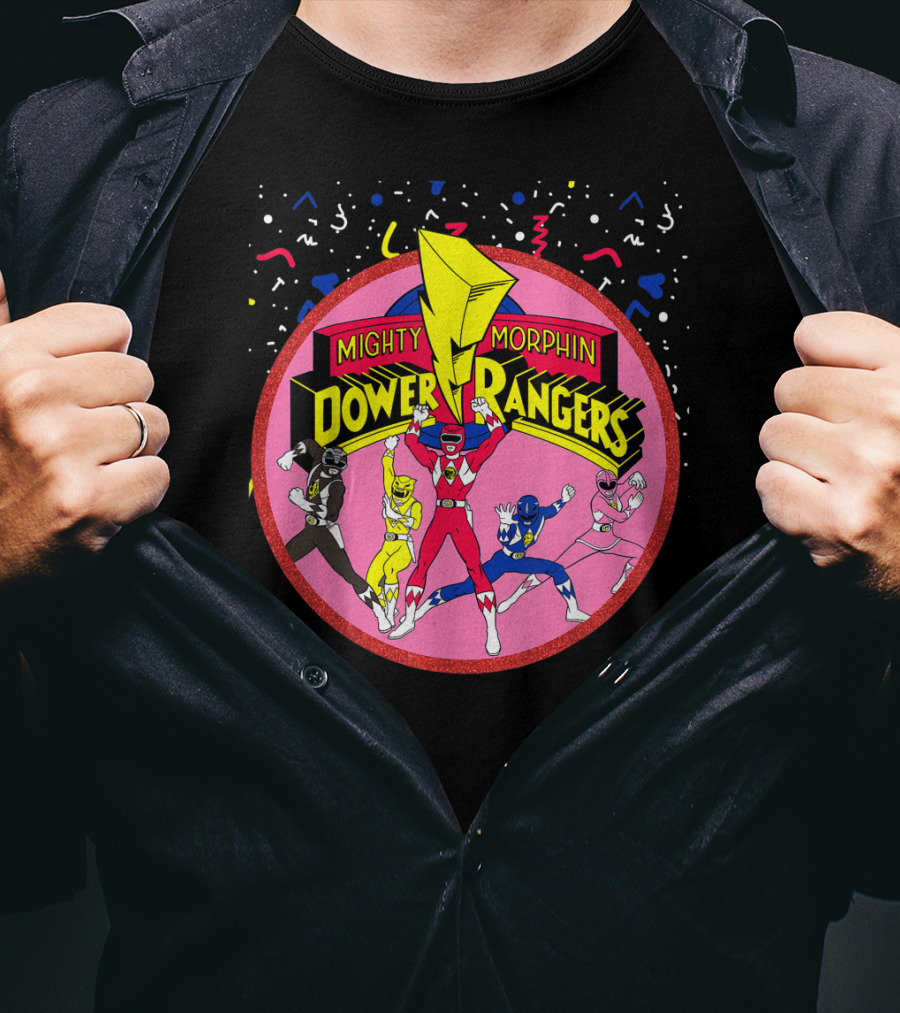 Mighty Morphin Power Rangers Pink Circle With Group T-Shirt