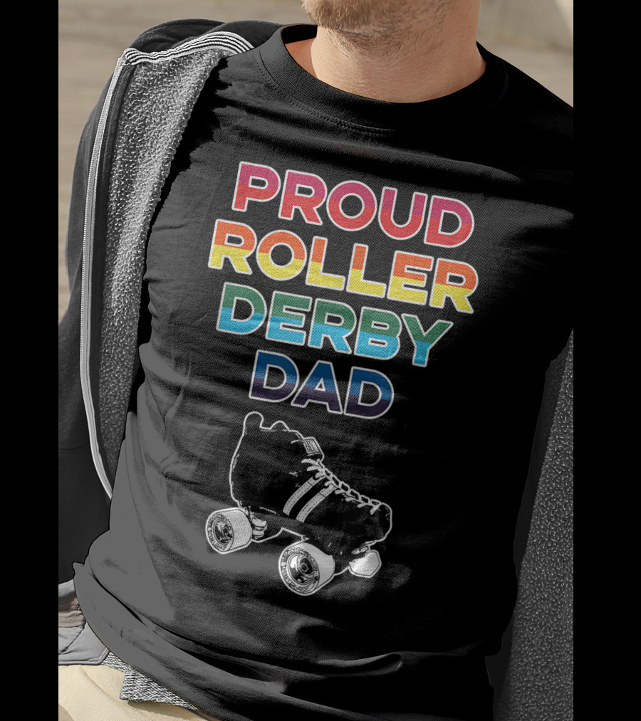 Proud Roller Derby Dad Pride Colorful Roller Skate T-Shirt