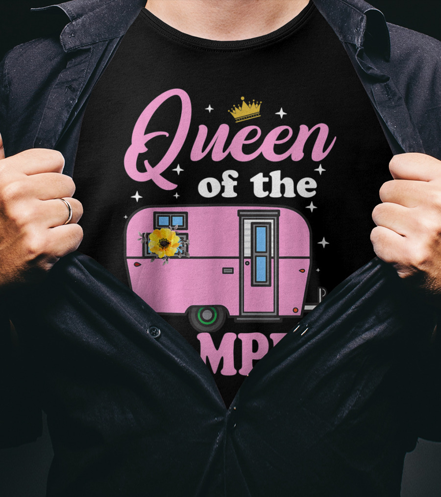 Queen Of The Camper Crowned Floral Retro Caravan Camping Outdoor T-Shirt