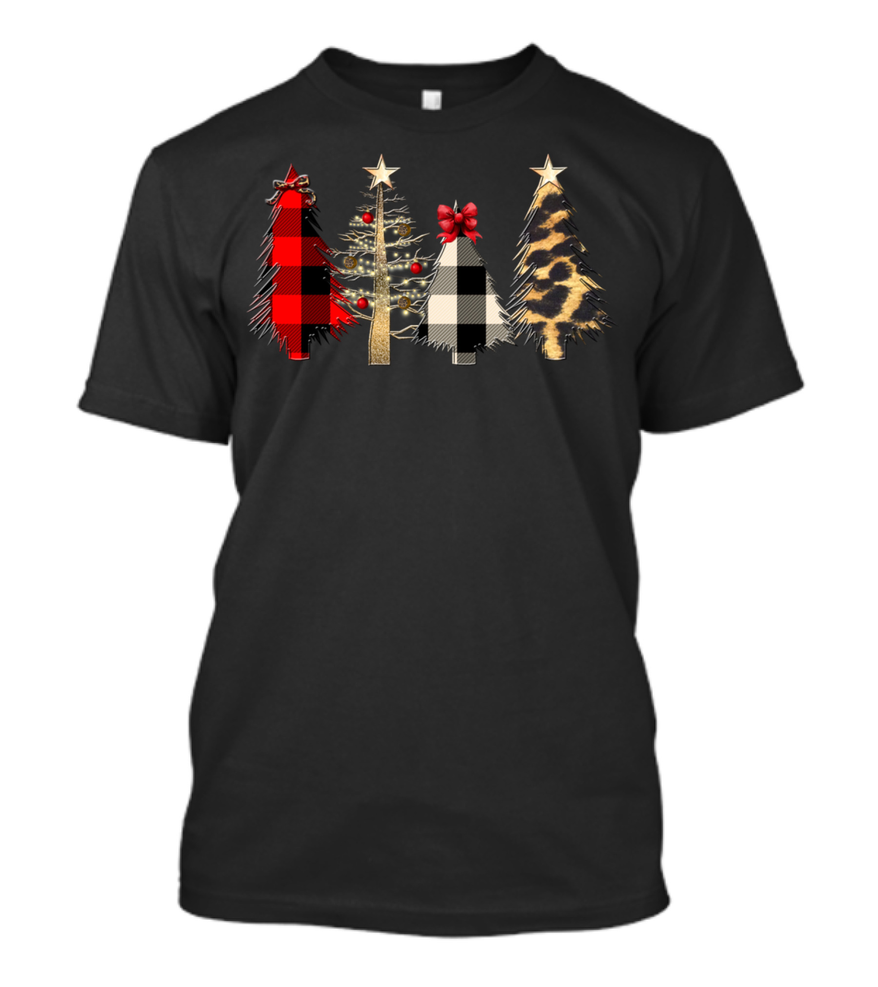 Red Plaid Black White Gold Leopard Christmas Trees T-Shirt