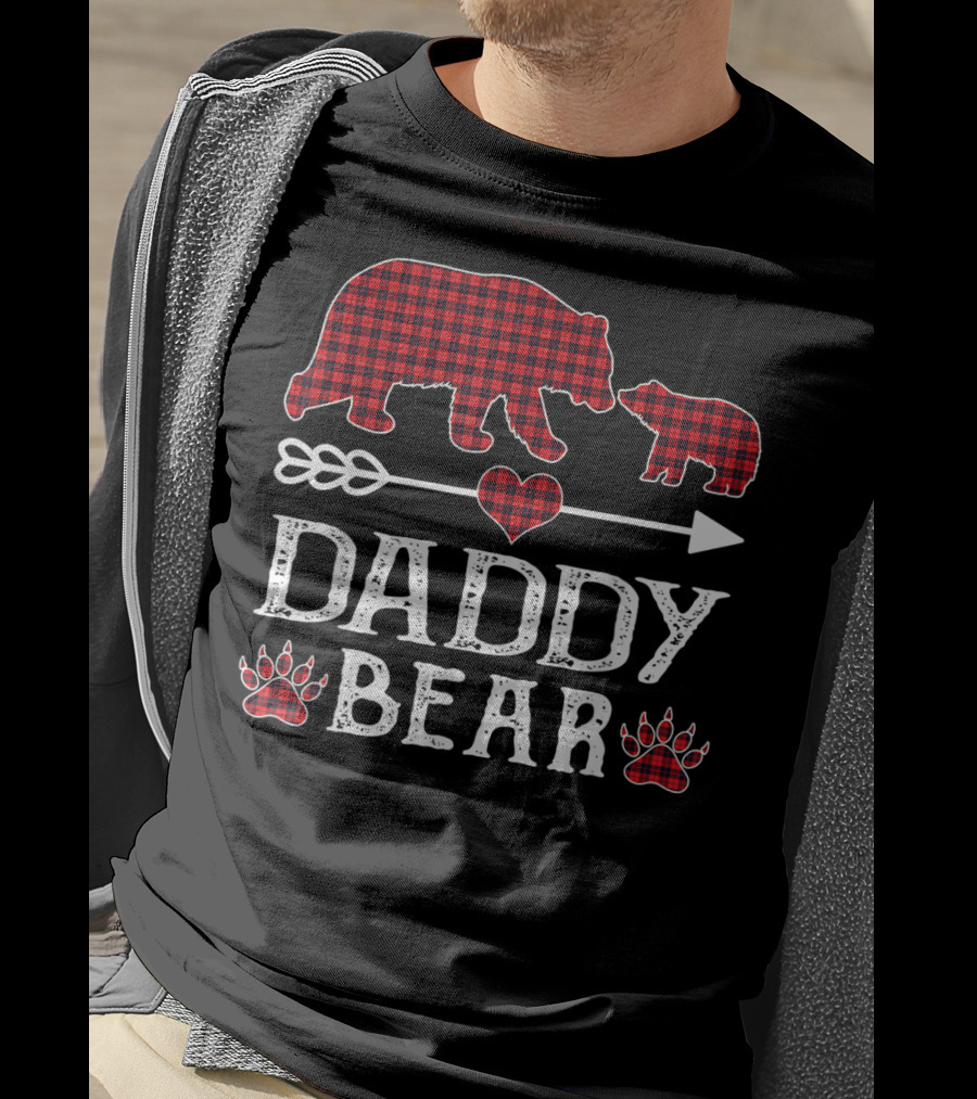 Daddy Bear Red Plaid Bears Heart Arrow Paw Prints T-Shirt