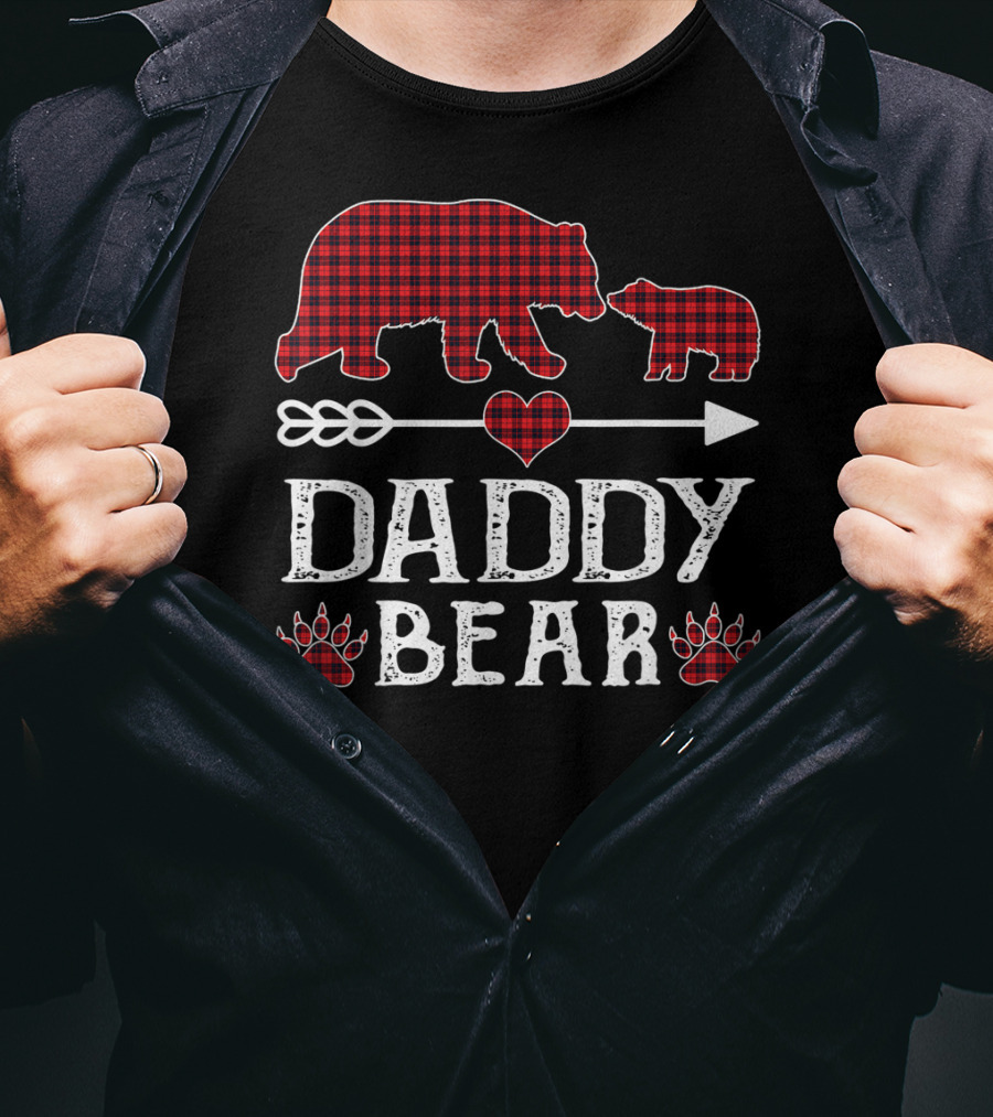 Daddy Bear Red Plaid Bears Heart Arrow Paw Prints T-Shirt