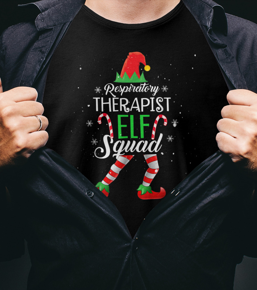 Respiratory Therapist Elf Squad Christmas Candy Cane T-Shirt
