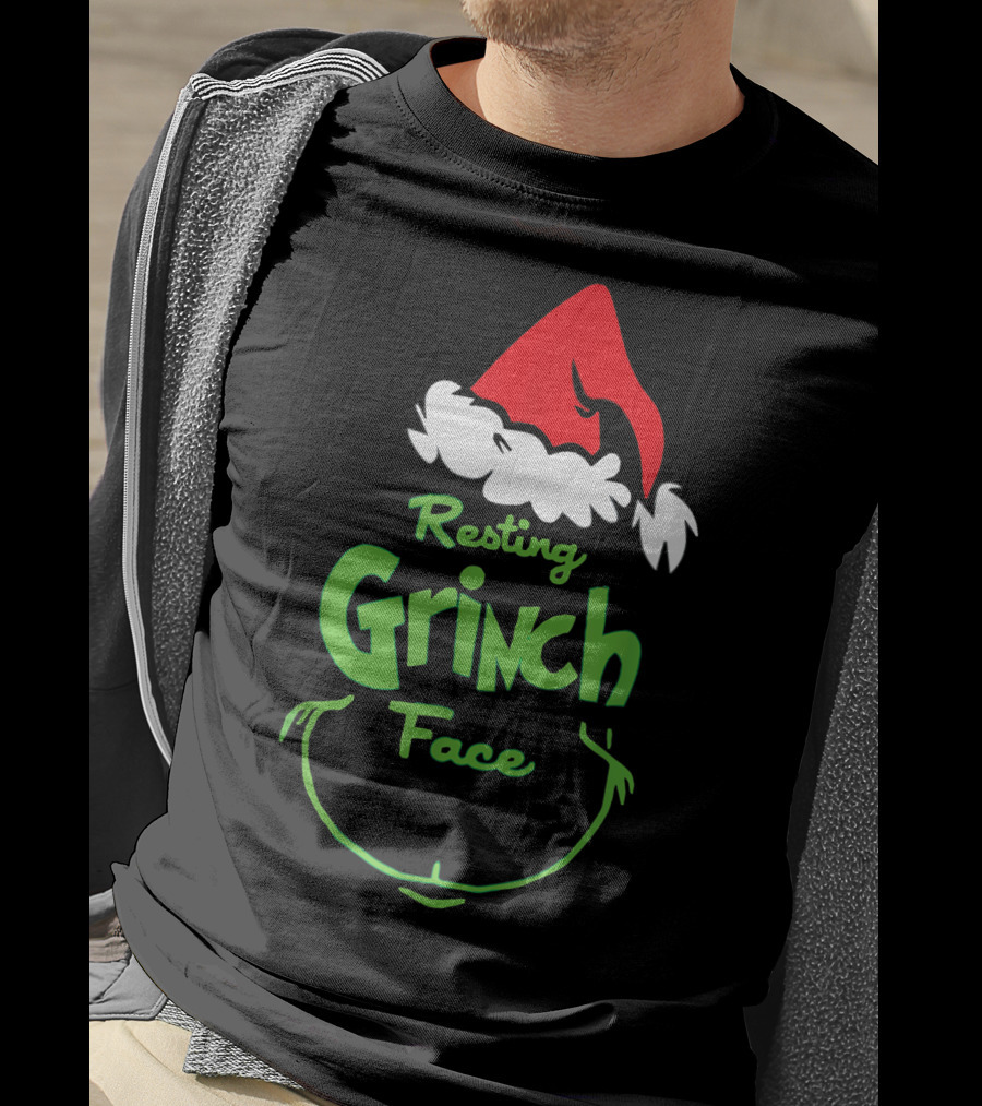 Resting Grinch Face Santa Hat Raglan Baseball T-Shirt
