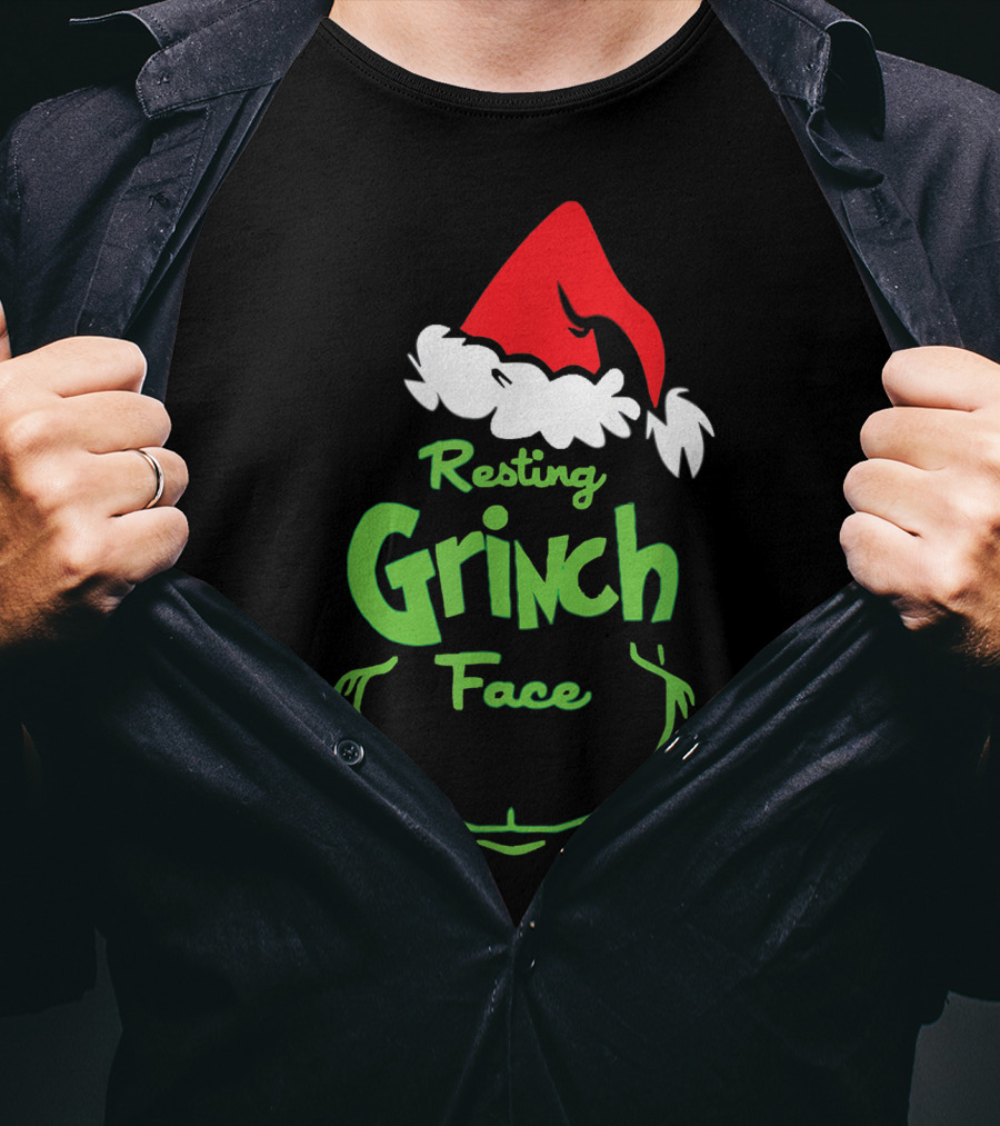 Resting Grinch Face Santa Hat Raglan Baseball T-Shirt