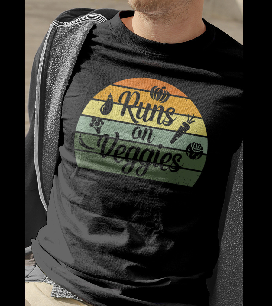 Runs On Veggies Retro Vintage Style Vegetarian Vegan T-Shirt