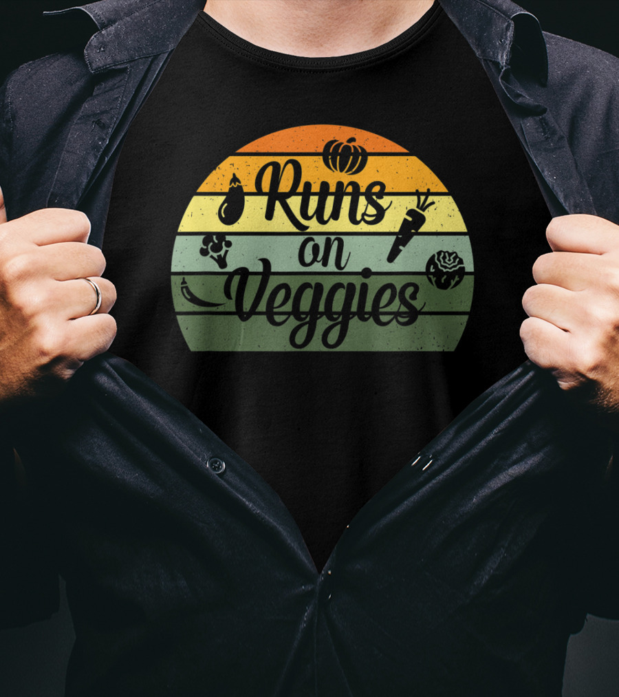 Runs On Veggies Retro Vintage Style Vegetarian Vegan T-Shirt