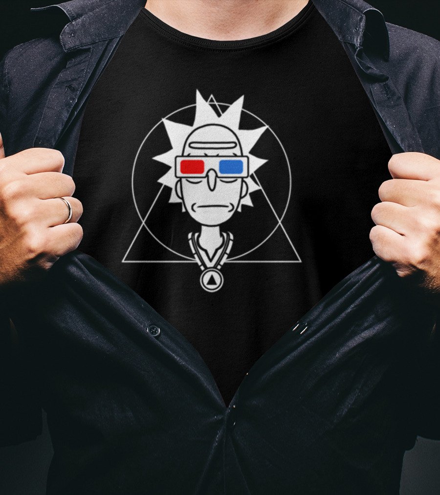 Rick And Morty Spiritual Rick 3D Glasses Geometric Line T-Shirt