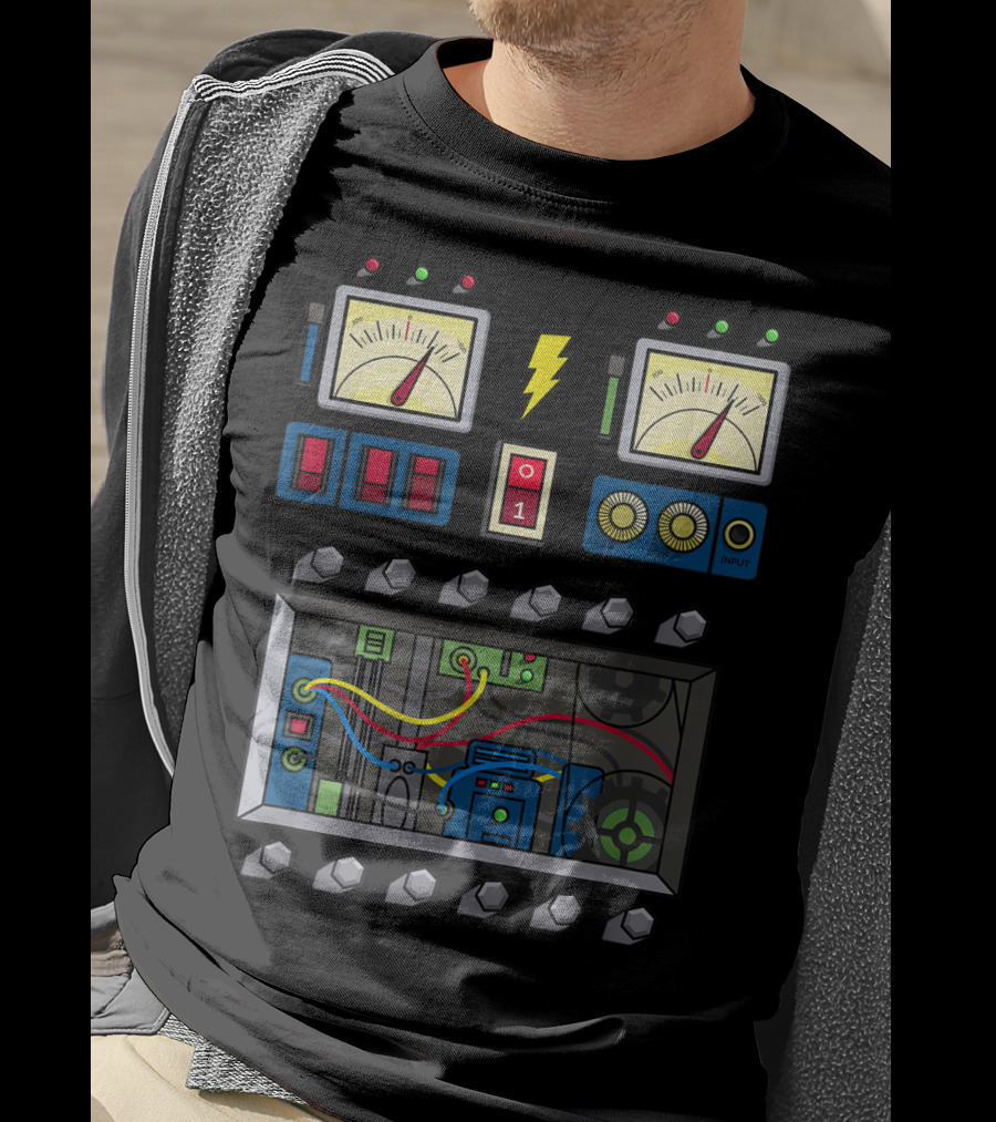 Robot Costume Girls Kids Adults Meter Panels Lightning Bolt Input T-Shirt