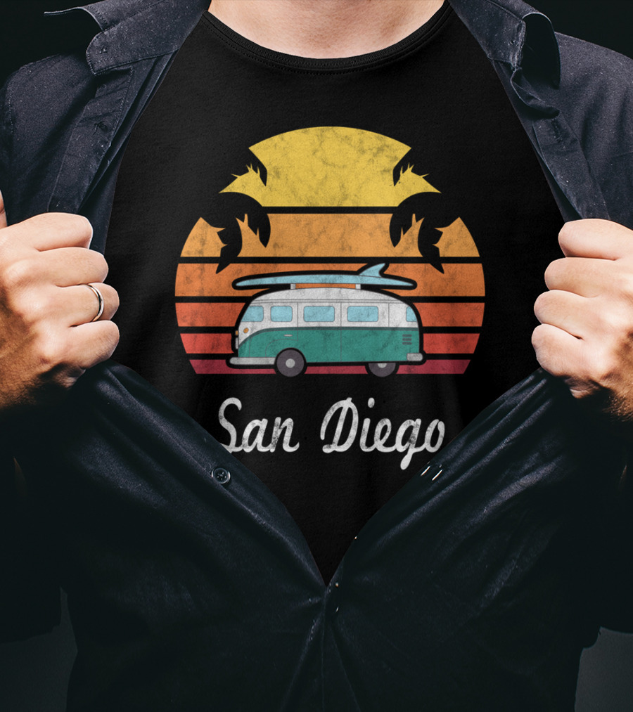 San Diego California Vintage Van Palm Sunset Souvenir T-Shirt