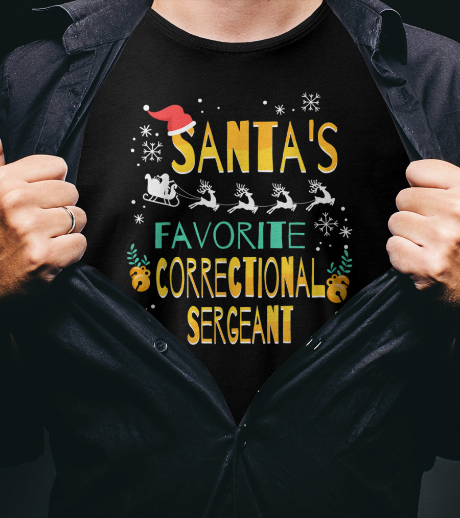 Santa's Favorite Correctional Sergeant Reindeer Sled Snowflakes Holiday Hat T-Shirt