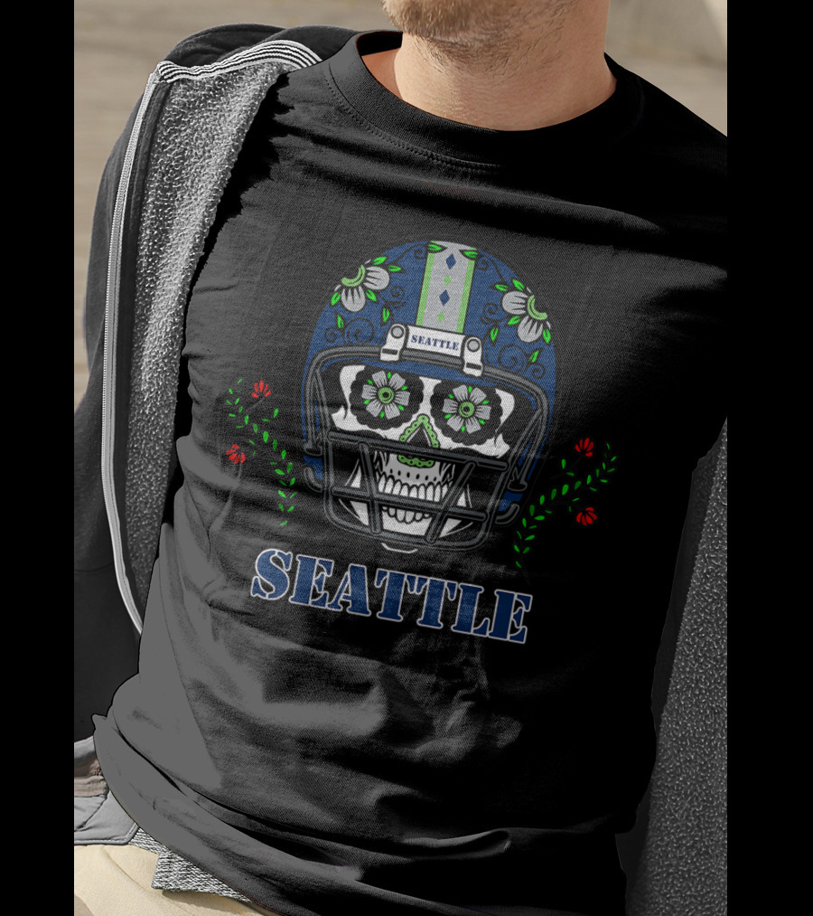 Seattle Sugar Skull Football Helmet T-Shirt
