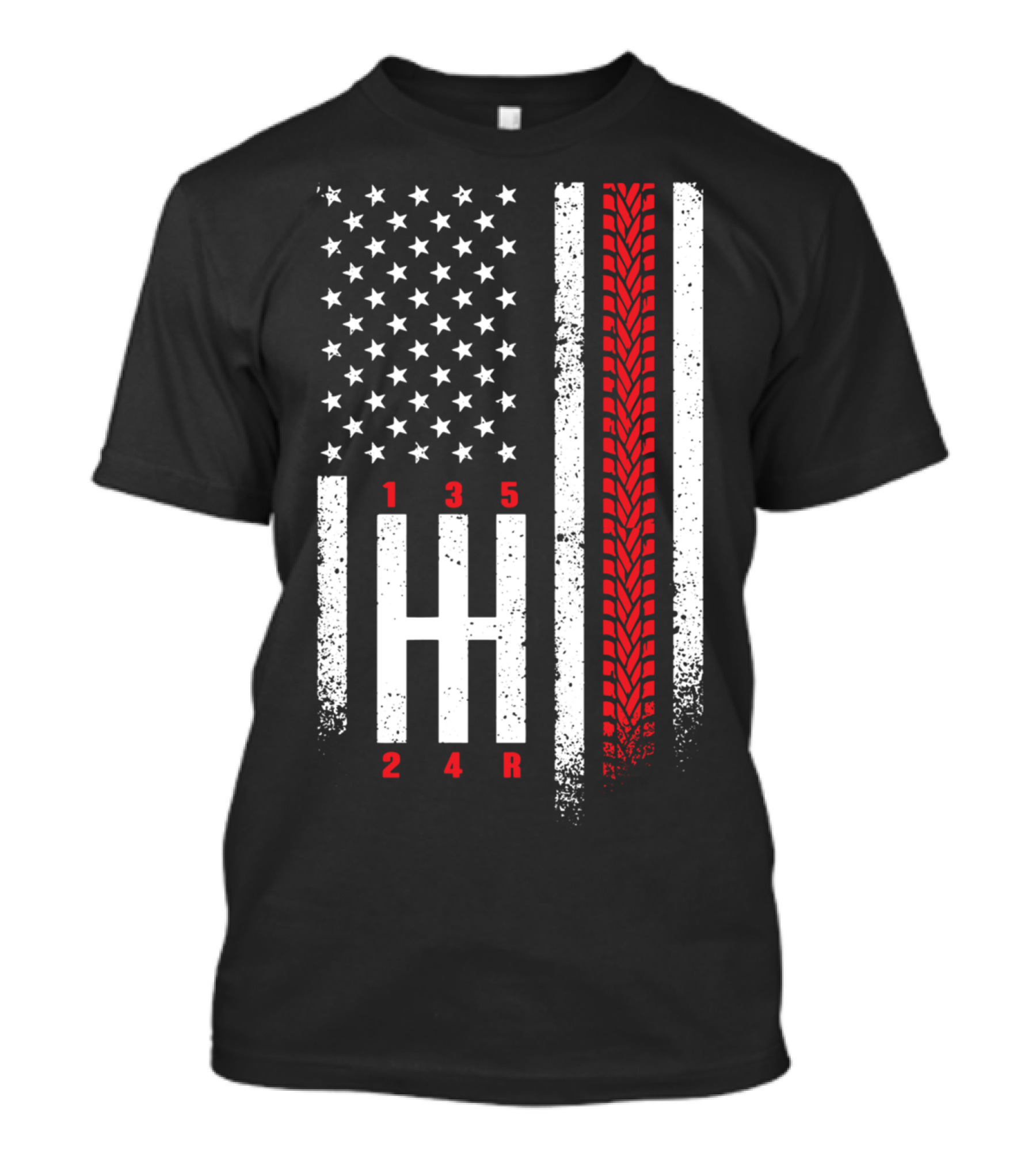 Shift Mechanic Gears American Flag Racing Tire Tracks T-Shirt