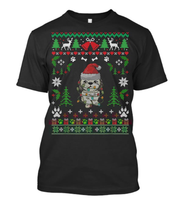 Shitzu Christmas Reindeer Santa Hat Ugly T-Shirt
