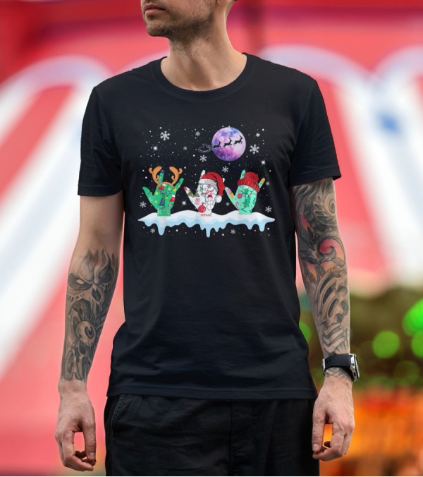 Premium T-Shirt: Sign Language Christmas Reindeer Santa Moon Snowflakes T-Shirt Sign Language Christmas Reindeer Santa Moon Snowflakes T-Shirt