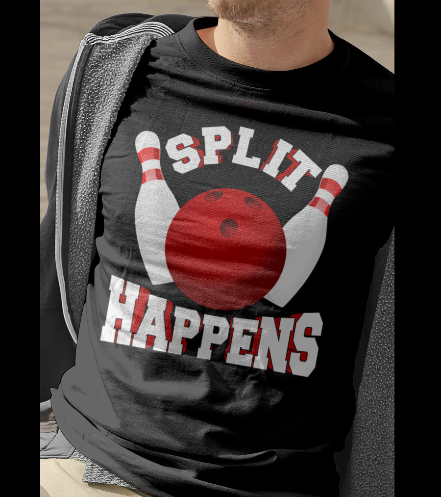 Split Happens Bowling Team Bowlers Joke Red Ball Pins T-Shirt