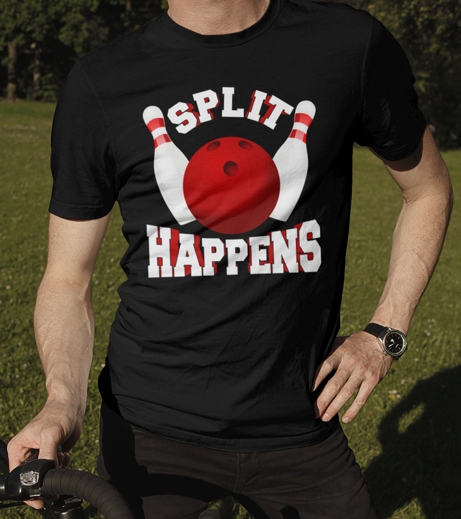 Split Happens Bowling Team Bowlers Joke Red Ball Pins T-Shirt