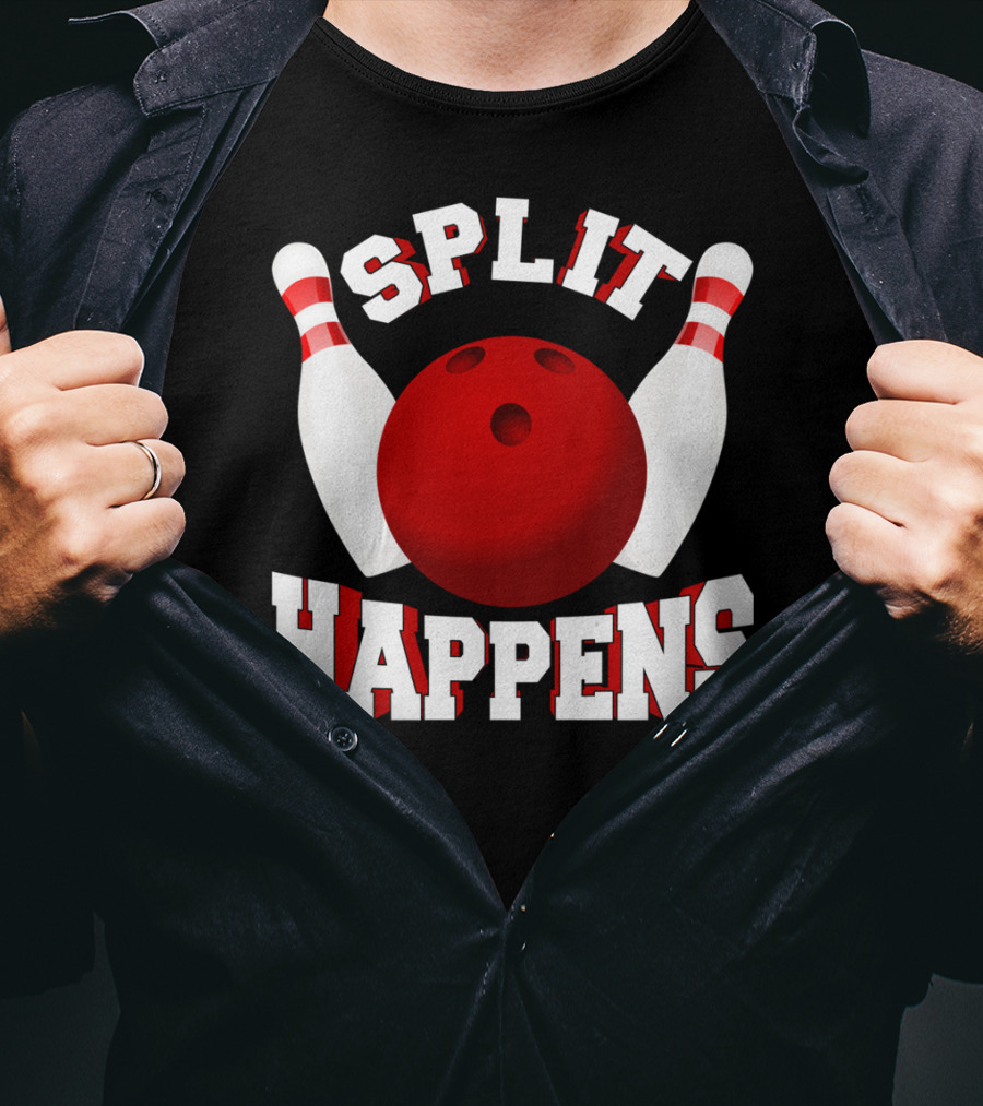Split Happens Bowling Team Bowlers Joke Red Ball Pins T-Shirt