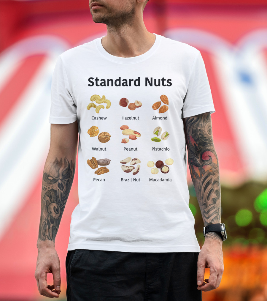 Standard Nuts Youth Cashew Hazelnut Almond Walnut Peanut Pistachio Pecan Brazil Nut Macadamia Lots Of Colors T-Shirt