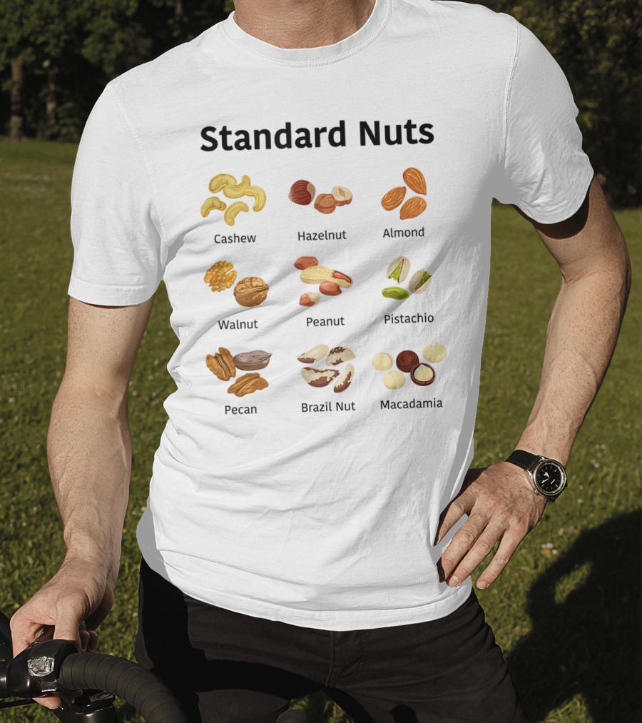Standard Nuts Youth Cashew Hazelnut Almond Walnut Peanut Pistachio Pecan Brazil Nut Macadamia Lots Of Colors T-Shirt