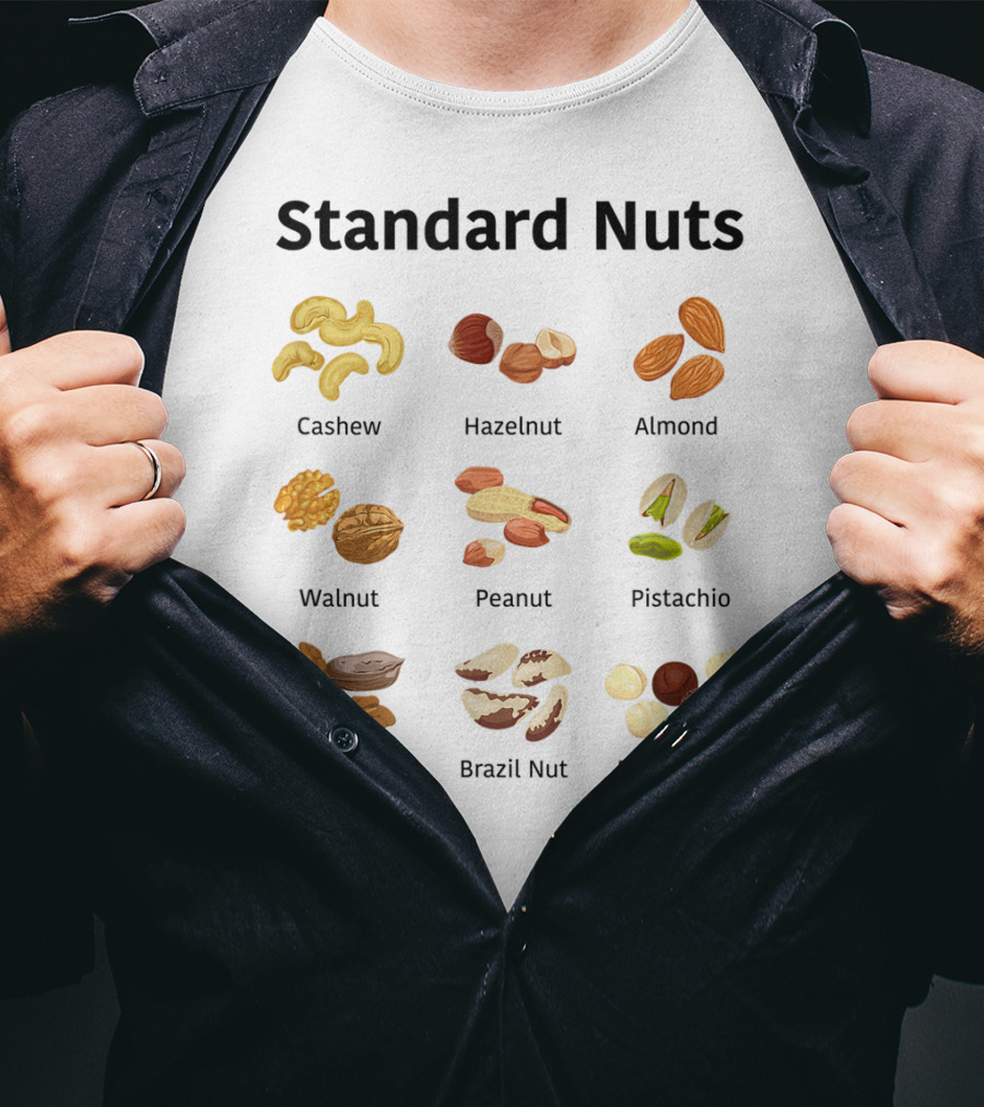 Standard Nuts Youth Cashew Hazelnut Almond Walnut Peanut Pistachio Pecan Brazil Nut Macadamia Lots Of Colors T-Shirt