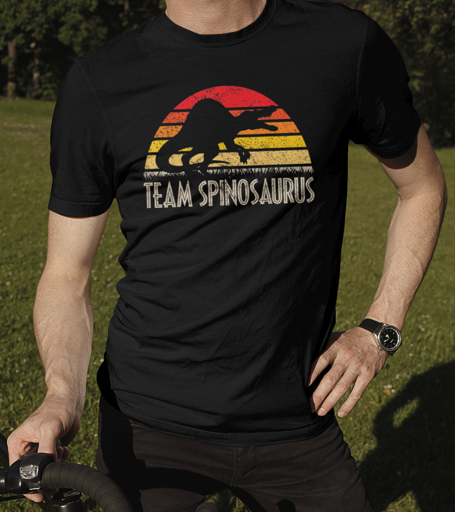 Team Spinosaurus Retro Sunset Silhouette Dinosaur T-Shirt