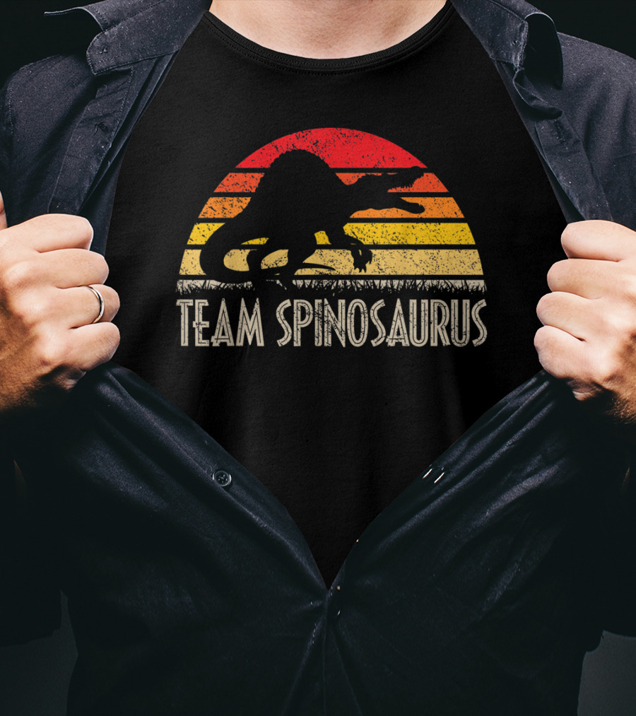 Team Spinosaurus Retro Sunset Silhouette Dinosaur T-Shirt