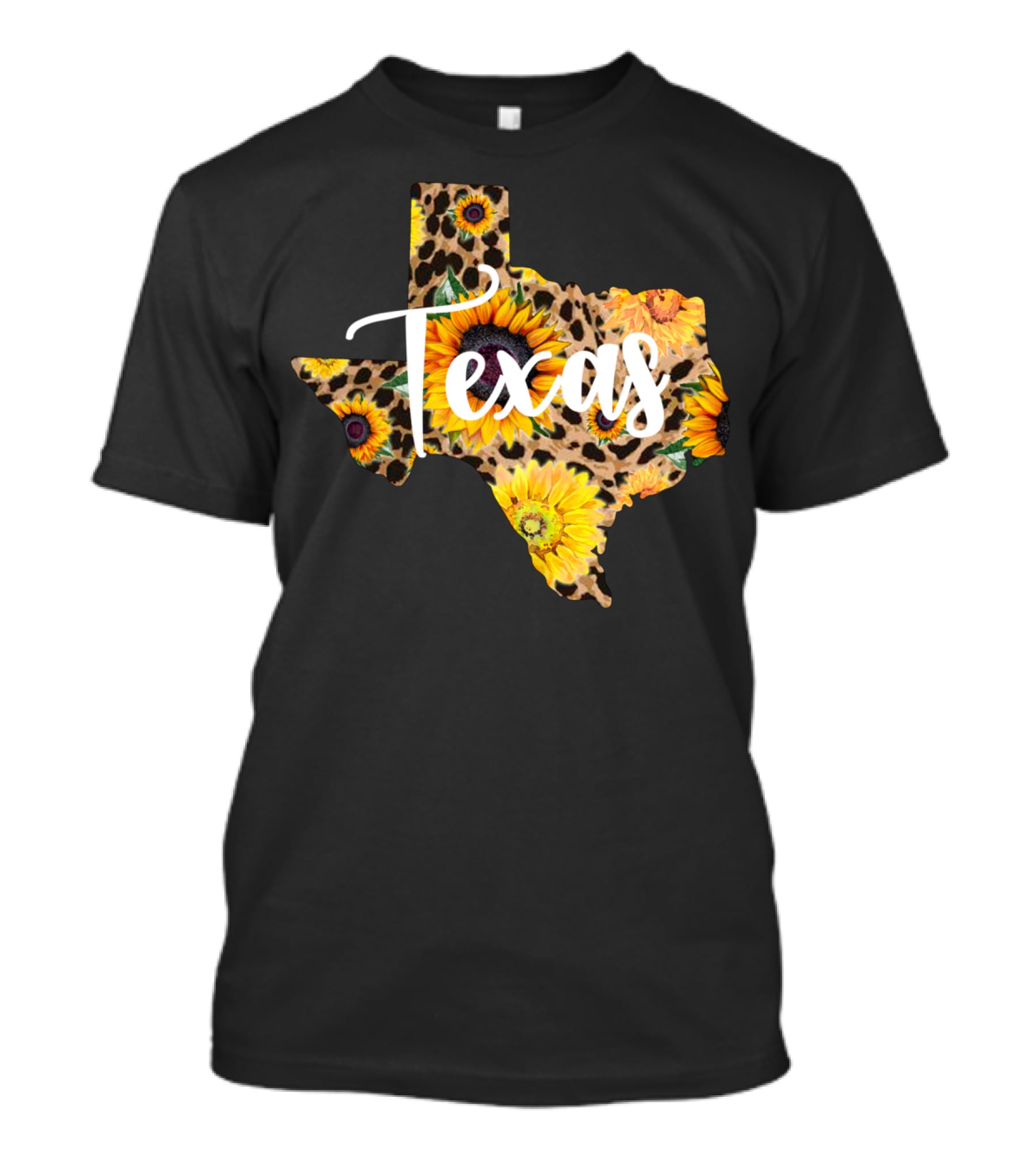 Texas Sunflower Leopard Print Wildflower State Map T-Shirt