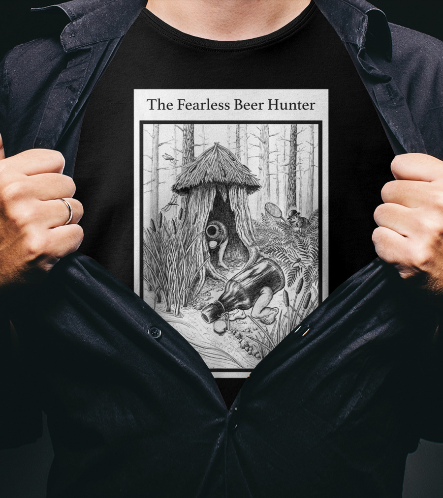 The Fearless Beer Hunter Forest Adventure Hut Scene T-Shirt