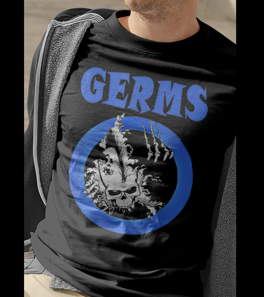Germs Punk Rock Cool Skull Symbol With Blue Circle T-Shirt