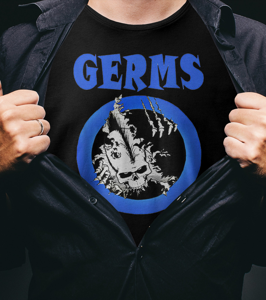 Germs Punk Rock Cool Skull Symbol With Blue Circle T-Shirt