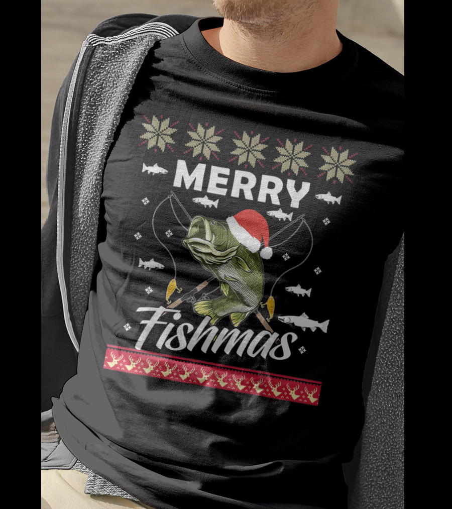 Ugly Christmas Sweater Merry Fishmas Fishing Fisherman Holiday T-Shirt