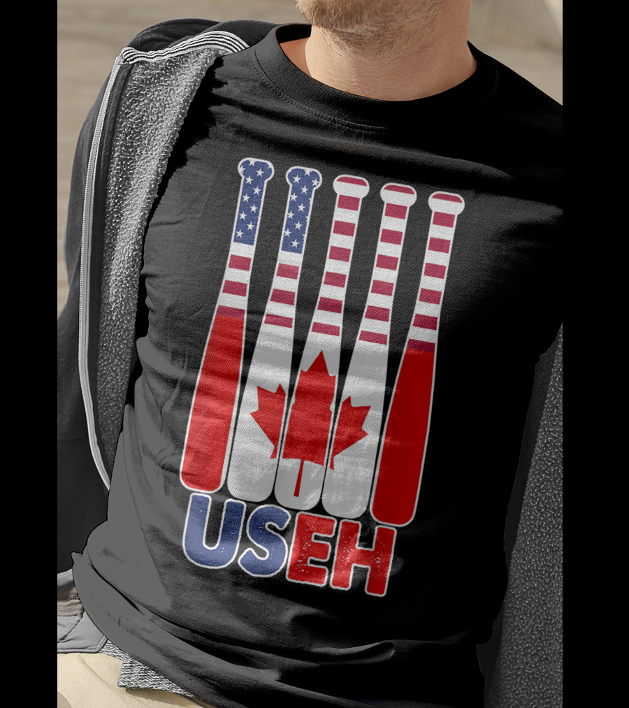 Useh America Canada Flag Baseball Bats Canada Day T-Shirt