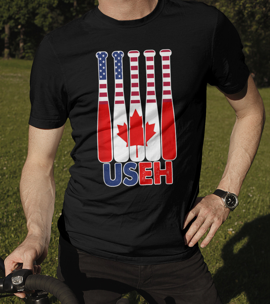 Useh America Canada Flag Baseball Bats Canada Day T-Shirt