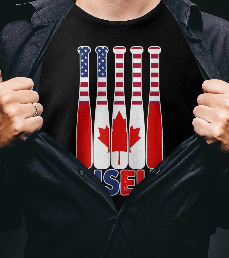 Useh America Canada Flag Baseball Bats Canada Day T-Shirt