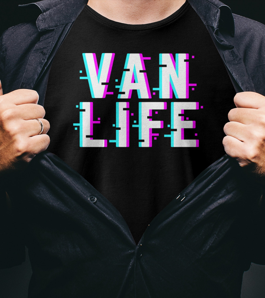 Van Life Camper Van Glitch Typography T-Shirt
