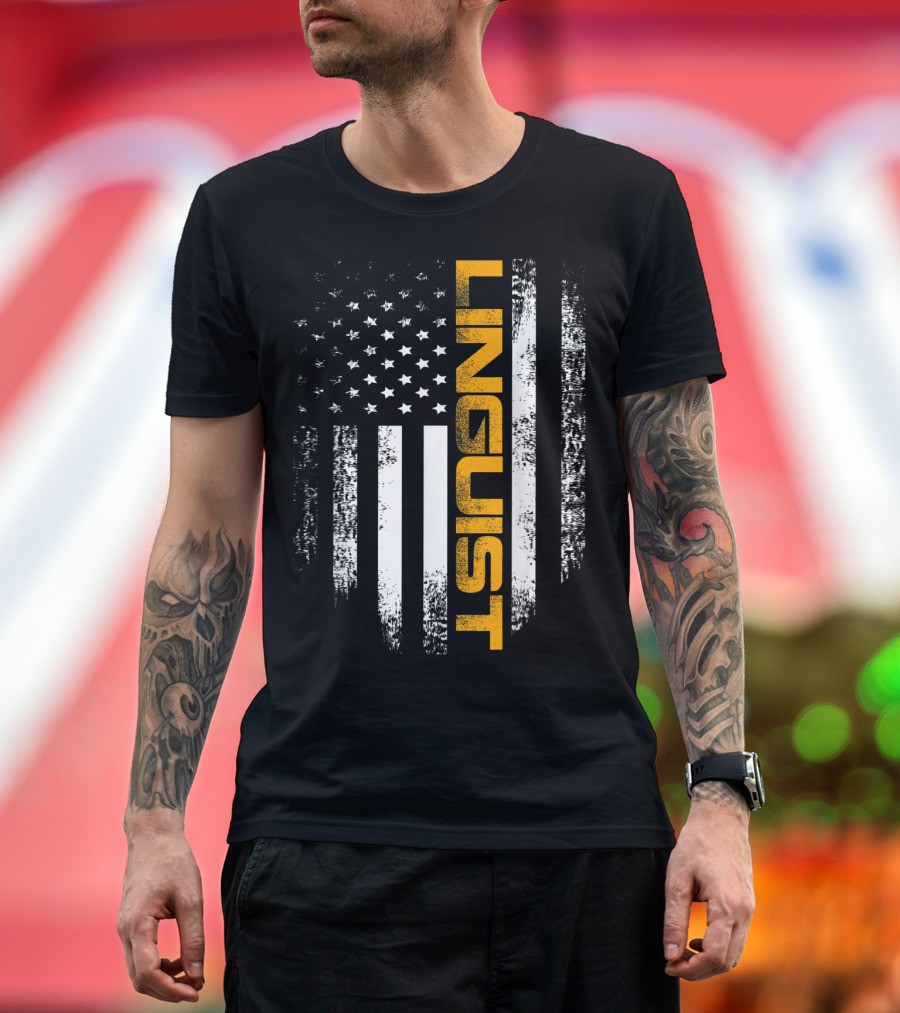 Vintage American USA Flag Linguist Cool T-Shirt